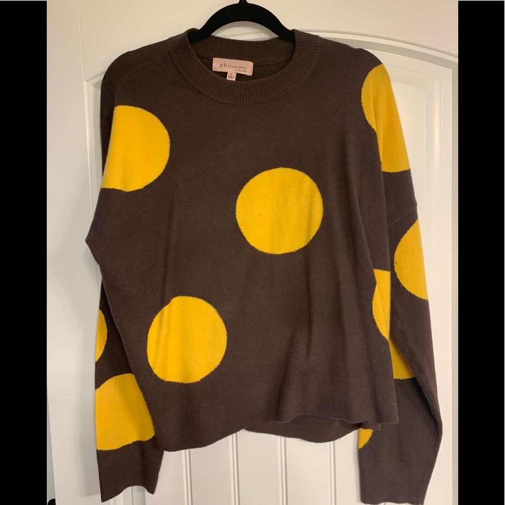 Philosophy brand XL chocolate brown with yellow polka dot.